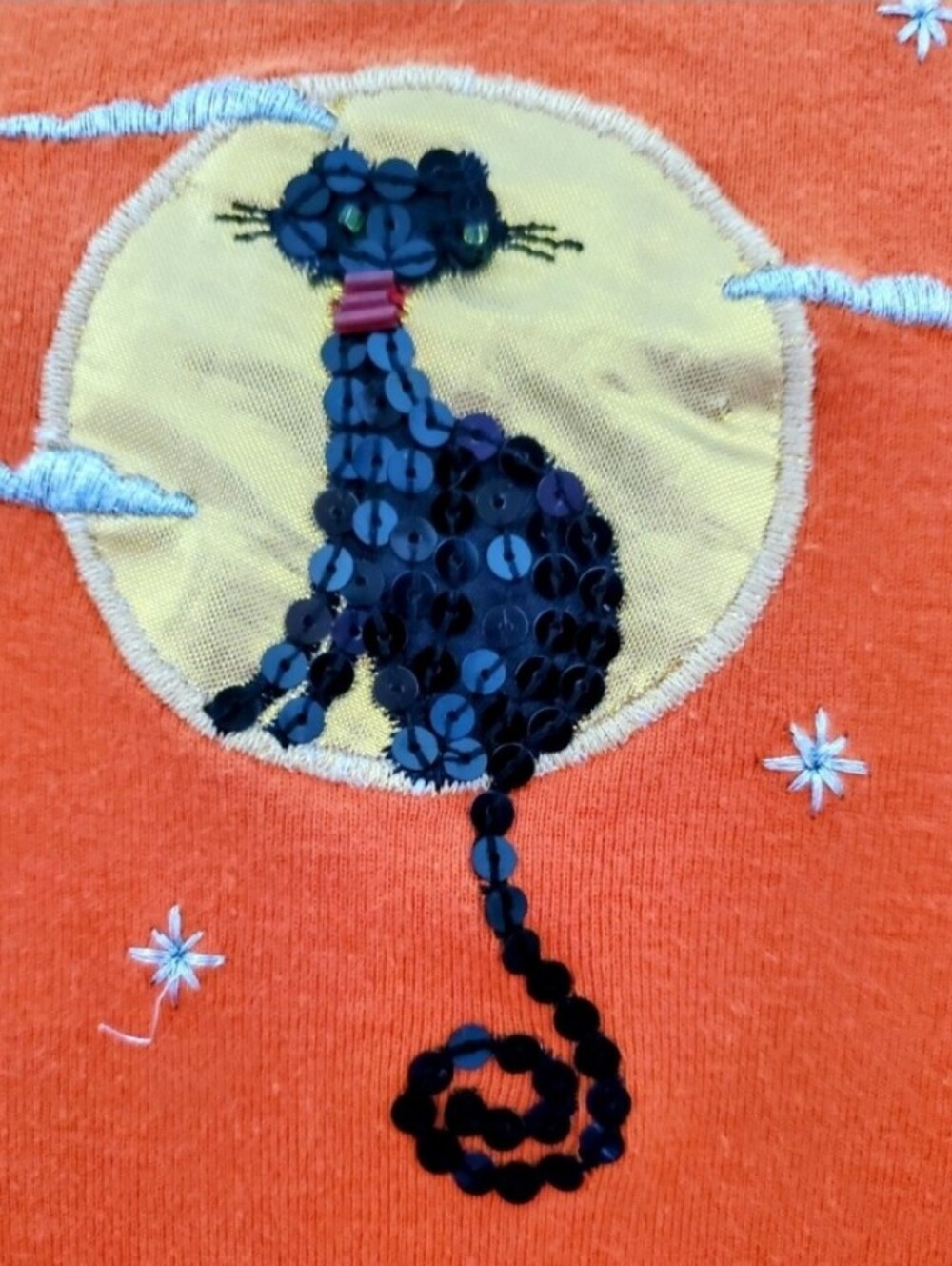 WHITE STAG Halloween Top Black Sequined Cat 100% Cotton Knit XL